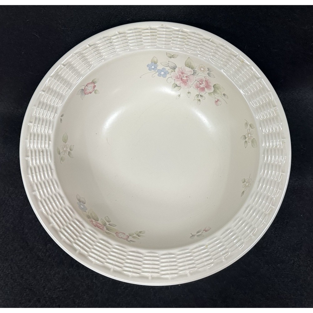 Pfaltzgraff Tea Rose Stoneware Wicker Serving Bowl 2qt 11.75"
